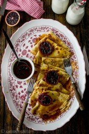 Crepes with blood orange sauce