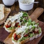 Chicken & avocado sandwich with snow pea sprouts & semi-dried tomatoes
