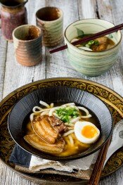 Stewed pork belly with udon